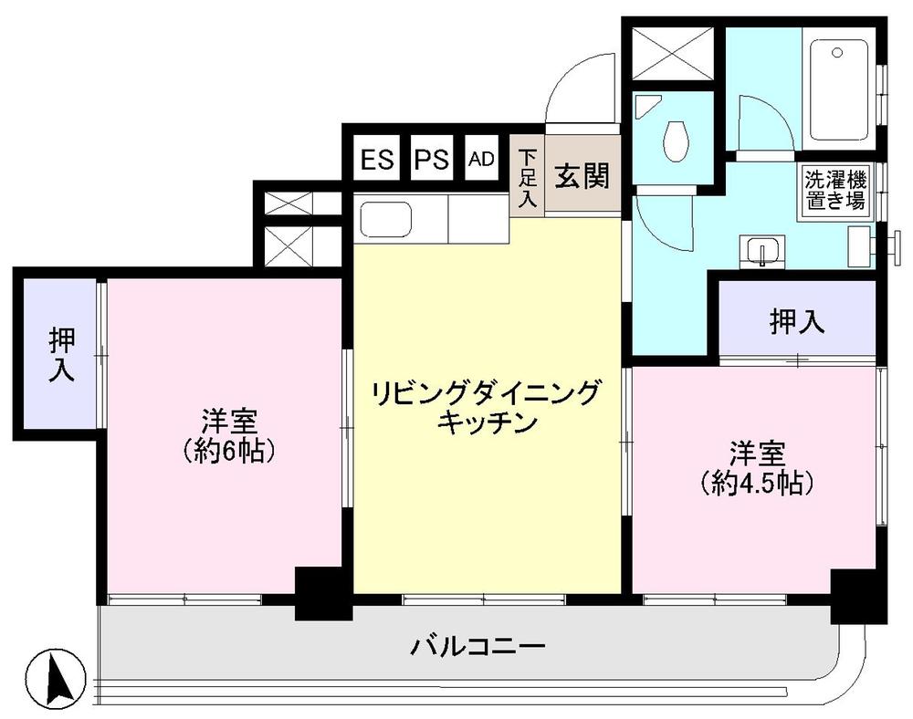 Floor plan. 2LDK, Price 14.8 million yen, Occupied area 42.41 sq m , Balcony area 7.95 sq m