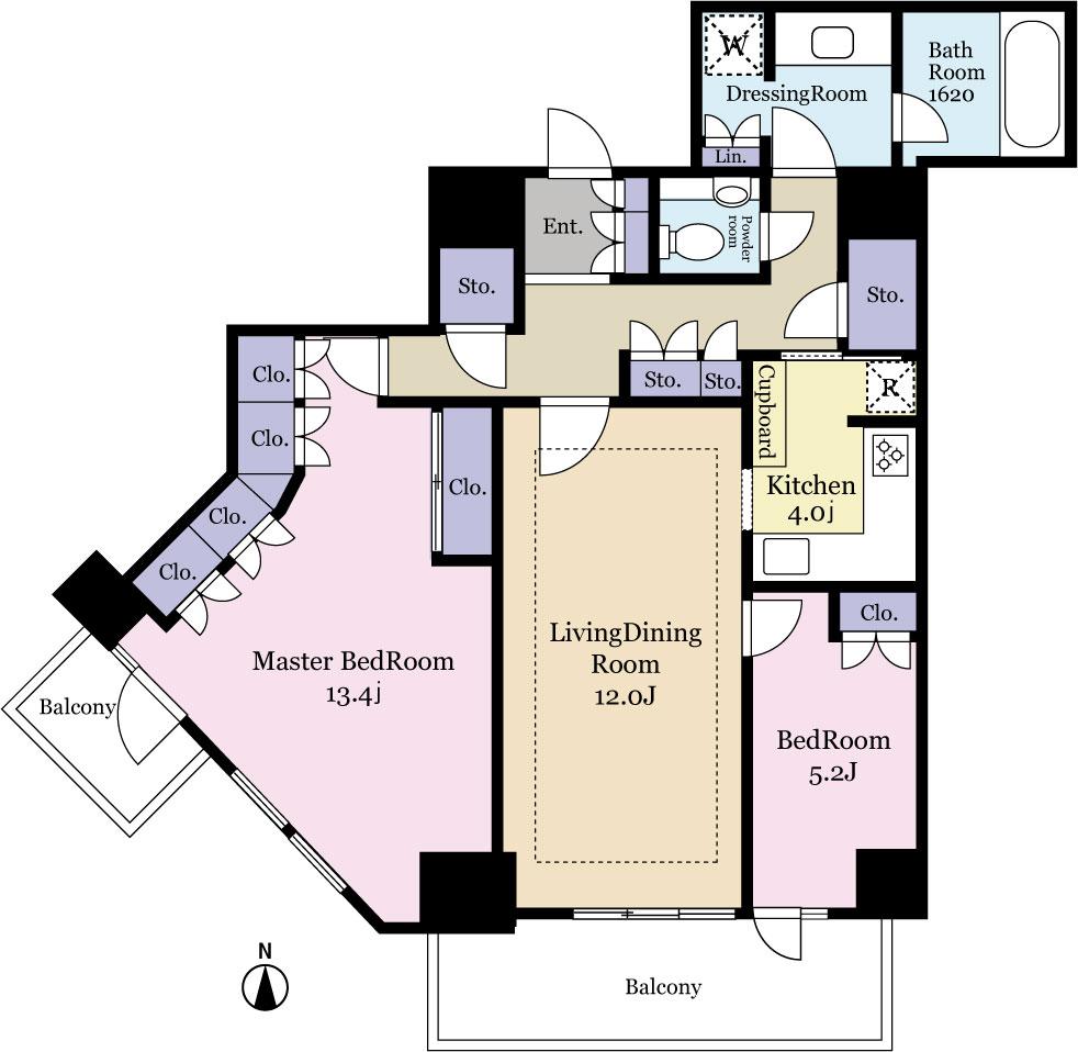 Floor plan. 2LDK, Price 79,800,000 yen, Occupied area 87.21 sq m , Balcony area 12.75 sq m