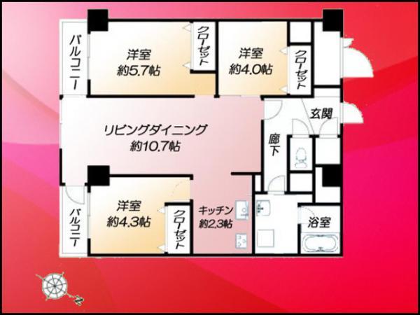 Floor plan. 3LDK, Price 38,800,000 yen, Occupied area 77.86 sq m , Balcony area 5.14 sq m   ~ New interior full renovation 3LDK Mansion ~