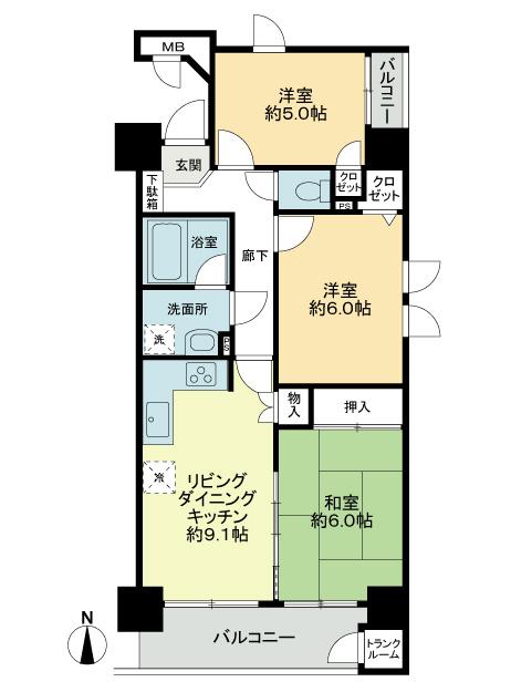 Floor plan. 3LDK, Price 25,800,000 yen, Occupied area 61.06 sq m , Balcony area 8.08 sq m