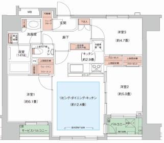 Floor plan. 3LDK, Price 39,500,000 yen, Occupied area 65.12 sq m , Balcony area 2.94 sq m 3LDK wide span