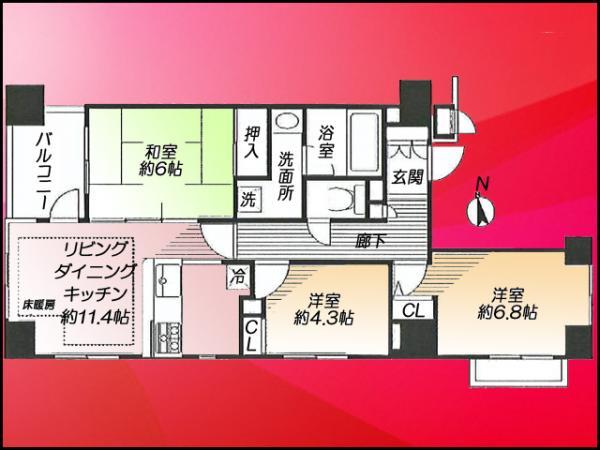 Floor plan. 3LDK, Price 37,800,000 yen, Occupied area 66.42 sq m , Balcony area 5.2 sq m