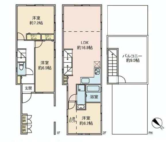 Floor plan. 49,800,000 yen, 1LDK+2S, Land area 61.07 sq m , Building area 98.54 sq m