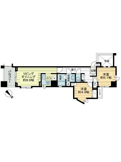 Floor plan. 2LDK, Price 33 million yen, Occupied area 56.21 sq m , Balcony area 5.68 sq m southeast angle room It is well bright room is per yang