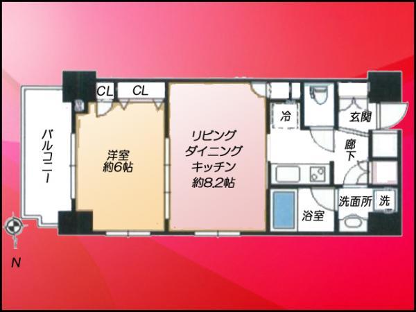 Floor plan. 1LDK, Price 21.5 million yen, Occupied area 40.06 sq m , Balcony area 5.59 sq m