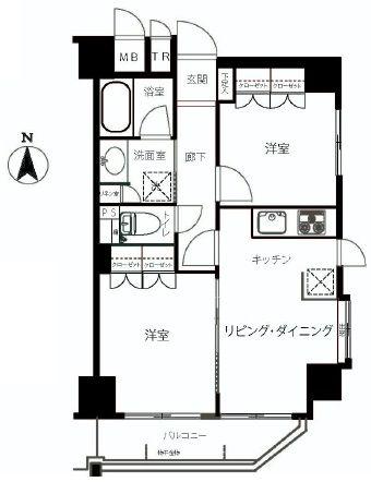 Floor plan. 2LDK, Price 29,800,000 yen, Occupied area 44.82 sq m , Balcony area 5.1 sq m