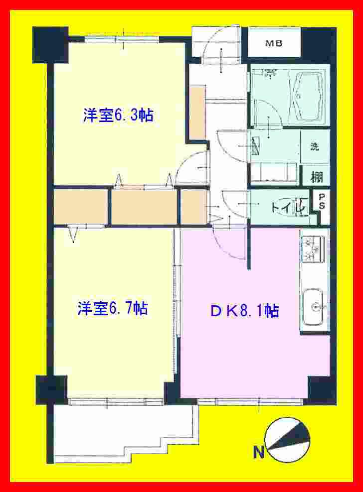 Floor plan. 2DK, Price 29,900,000 yen, Occupied area 50.07 sq m , Balcony area 3.69 sq m Furnished