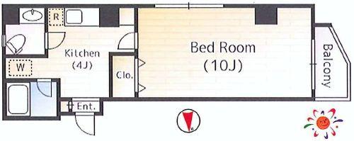 Floor plan. 1K, Price 22,900,000 yen, Occupied area 30.01 sq m , Balcony area 2.37 sq m