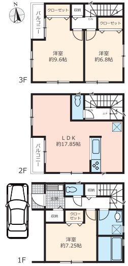 Floor plan. (B Building), Price 58,900,000 yen (planned), 3LDK, Land area 72.37 sq m , Building area 109.25 sq m