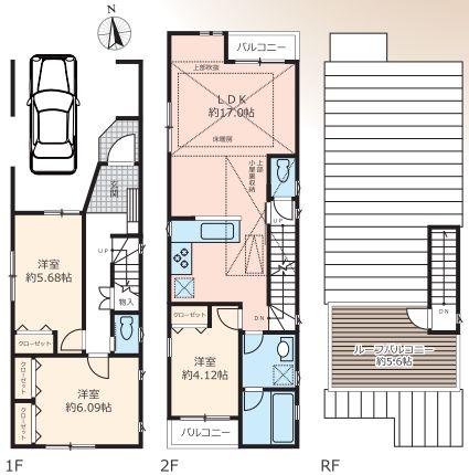 Floor plan. (E section), Price 53,200,000 yen (planned), 3LDK, Land area 68.23 sq m , Building area 97.49 sq m