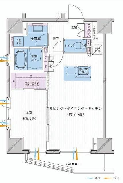 Floor plan. 1LDK, Price 34,800,000 yen, Footprint 46.4 sq m , Balcony area 4.75 sq m