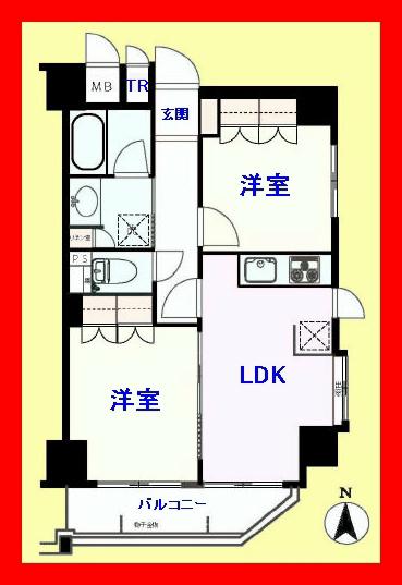 Floor plan. 2LDK, Price 29,800,000 yen, Occupied area 44.82 sq m , Balcony area 5.1 sq m with a trunk room