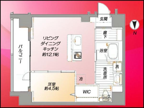 Floor plan. 1LDK, Price 35,100,000 yen, Occupied area 41.51 sq m , Balcony area 6.89 sq m