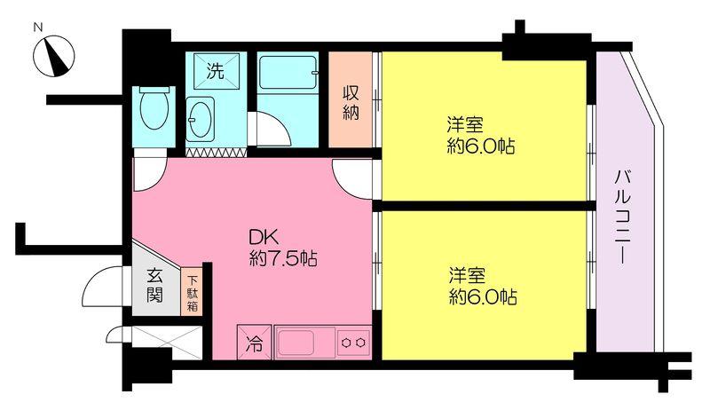Floor plan. 2DK, Price 14.5 million yen, Occupied area 42.66 sq m , Balcony area 5.68 sq m Uguisudani Mansion