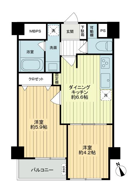 Floor plan. 2DK, Price 21,800,000 yen, Occupied area 40.24 sq m , Balcony area 2.97 sq m