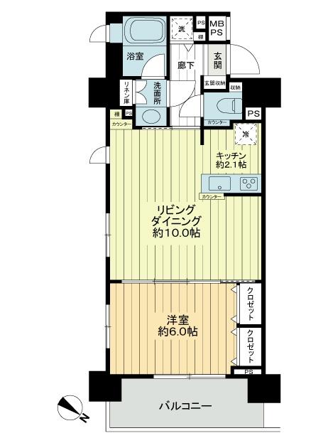 Floor plan. 1LDK, Price 25,800,000 yen, Occupied area 42.91 sq m , Balcony area 6.6 sq m