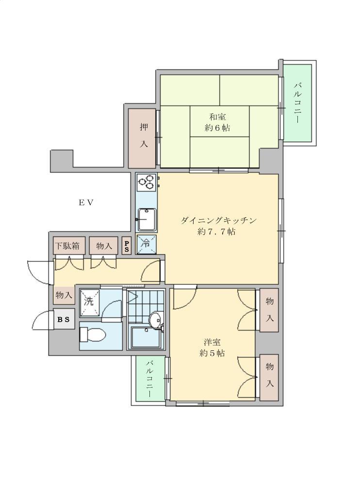Floor plan. 2DK, Price 14.5 million yen, Occupied area 44.07 sq m , Balcony area 3.62 sq m footprint 44.17 sq m , 2DK of balcony area 3.62 sq m.