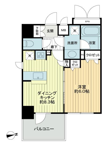 Floor plan. 1DK, Price 23.8 million yen, Occupied area 35.91 sq m , Balcony area 5.89 sq m floor plan drawings