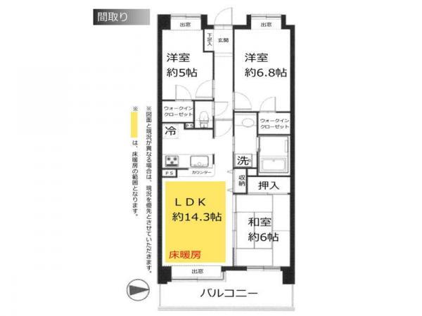 Floor plan. 3LDK, Price 29,800,000 yen, Occupied area 70.45 sq m , Balcony area 12.2 sq m floor plan