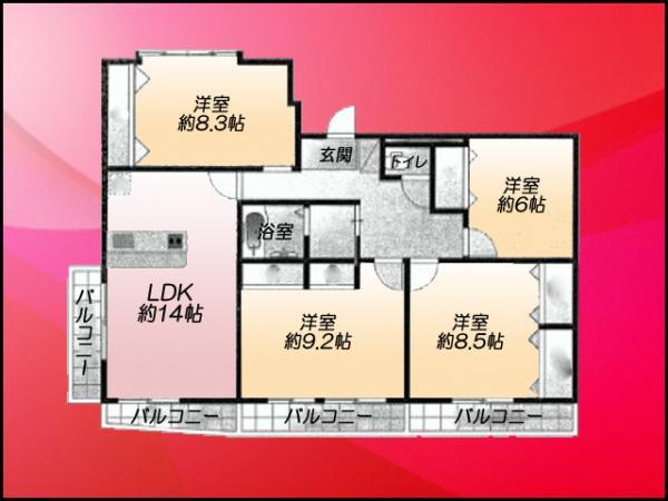 Floor plan. 4LDK, Price 29,800,000 yen, Occupied area 99.68 sq m , Balcony area 13.79 sq m