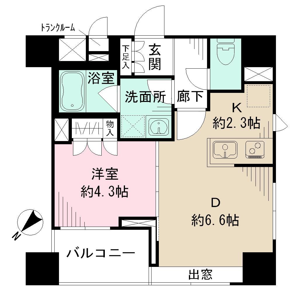 Floor plan. 1DK, Price 23.8 million yen, Occupied area 36.82 sq m , Balcony area 4.05 sq m