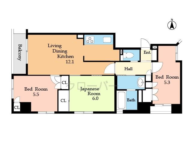 Floor plan. 3LDK, Price 35,800,000 yen, Occupied area 62.73 sq m , Balcony area 3.36 sq m