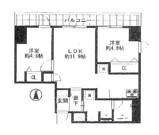 Floor plan. 2LDK, Price 25,500,000 yen, Occupied area 48.92 sq m , Balcony area 10.48 sq m