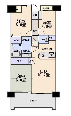 Floor plan. 3LDK, Price 27,800,000 yen, Occupied area 61.22 sq m , Balcony area 9.32 sq m floor plan