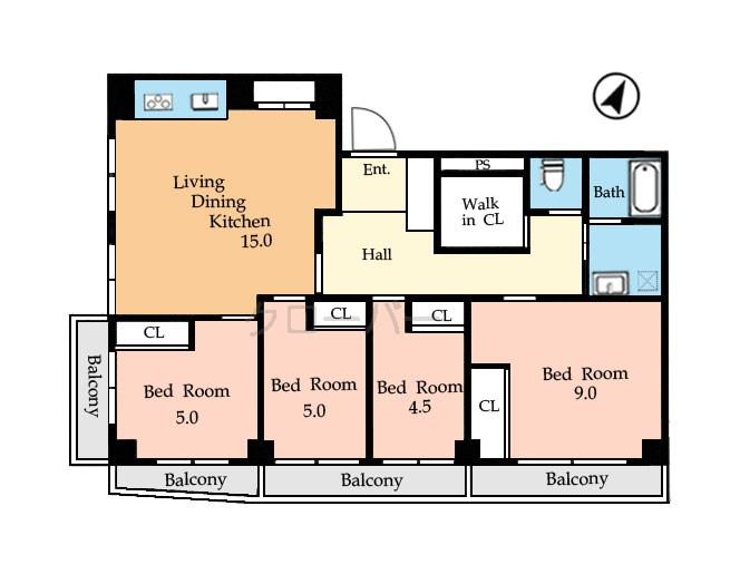 Floor plan. 4LDK, Price 29,800,000 yen, Occupied area 99.68 sq m , Balcony area 13.79 sq m