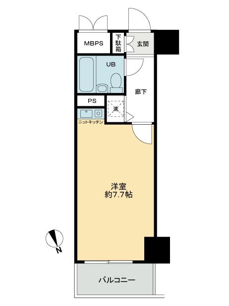 Floor plan. 1K, Price 9.8 million yen, Footprint 19.8 sq m , Balcony area 3.24 sq m