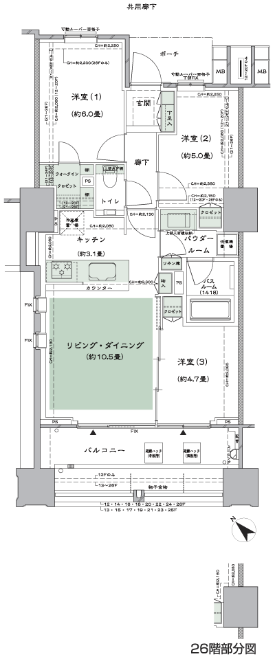 Floor: 3LD ・ K + WIC (walk-in closet), the occupied area: 64.48 sq m, Price: TBD