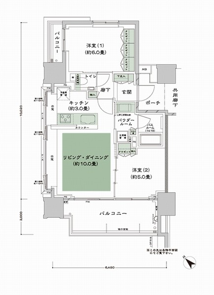 55A-1 type ・ 2LDK footprint / 54.45 (including underground first floor trunk room area 0.48 sq m) sq m balcony area / 13.93 sq m porch area / 2.97 sq m