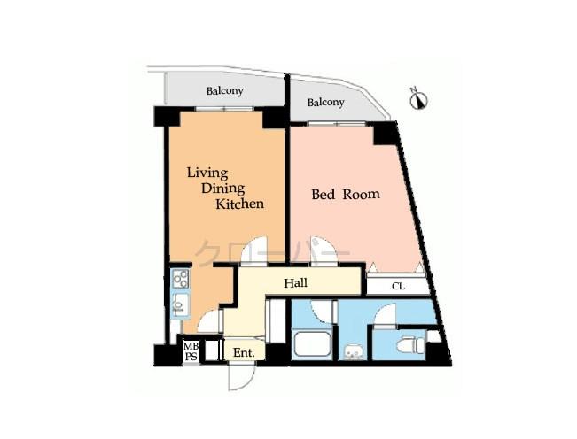 Floor plan. 1LDK, Price 31,800,000 yen, Occupied area 51.66 sq m , Balcony area 6.91 sq m