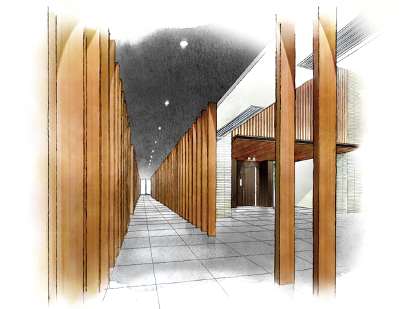 Features of the building.  [The inner corridor of about 27m wrap in tranquility] Connecting the sub entrance and entrance hall, The inner corridor of about 27m. Corridor among wrapped in louver woodgrain, It will make me shift to gently unwind the live person the feeling of. (Inner corridor Rendering Illustration)