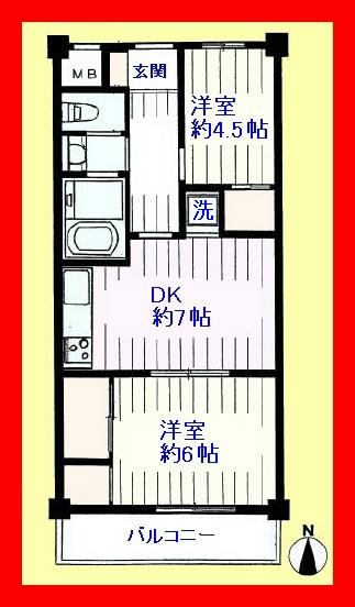 Floor plan. 2DK, Price 22,800,000 yen, Footprint 43.7 sq m per good yang