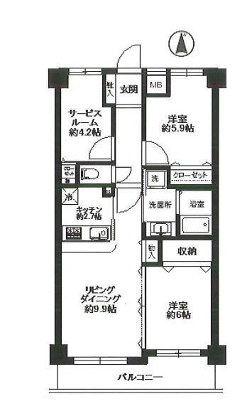 Floor plan. 2LDK+S, Price 31,400,000 yen, Occupied area 63.21 sq m , Balcony area 6.89 sq m