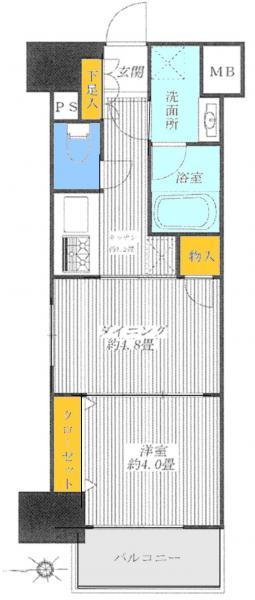Floor plan. 1DK, Price 24,700,000 yen, Occupied area 30.35 sq m , Balcony area 3.3 sq m