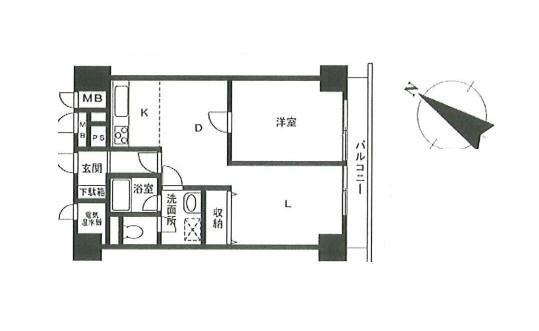 Floor plan. 1LDK, Price 25,200,000 yen, Occupied area 50.96 sq m , Balcony area 5.6 sq m