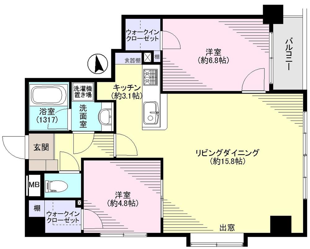 Floor plan. 2LDK, Price 39,800,000 yen, Occupied area 67.02 sq m , Balcony area 3.24 sq m