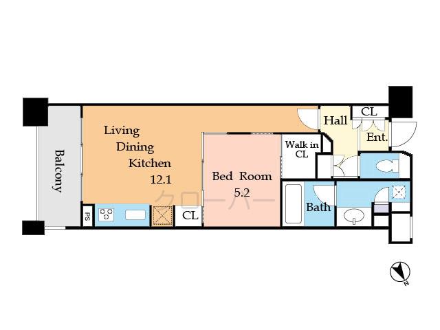 Floor plan. 1LDK, Price 34,800,000 yen, Occupied area 44.78 sq m , Balcony area 6.43 sq m Floor
