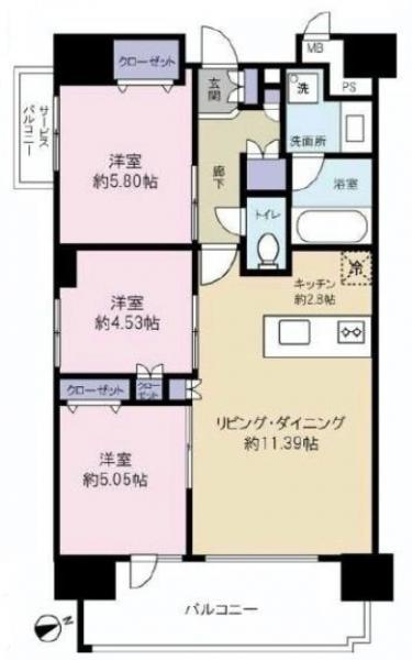 Floor plan. 3LDK, Price 54,800,000 yen, Occupied area 66.54 sq m