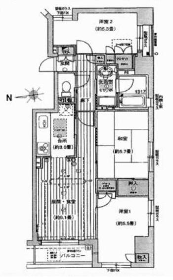 Floor plan. 3LDK, Price 35,800,000 yen, Occupied area 62.73 sq m , Balcony area 3.36 sq m