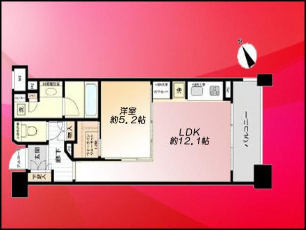 Floor plan. 1LDK, Price 34,800,000 yen, Occupied area 44.78 sq m , Balcony area 6.43 sq m