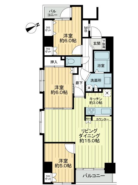 Floor plan. 3LDK, Price 36,800,000 yen, Occupied area 71.08 sq m , Balcony area 6.18 sq m