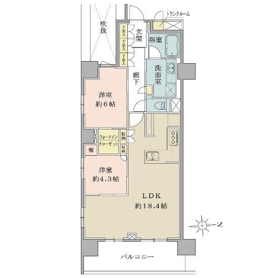 Floor plan. 2LDK, Price 57,800,000 yen, Occupied area 68.31 sq m , Balcony area 10.91 sq m
