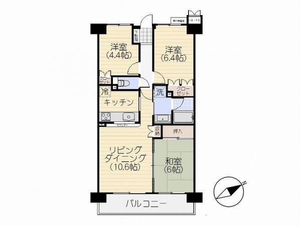 Floor plan. 3LDK, Price 33,800,000 yen, Occupied area 65.13 sq m , Balcony area 8.4 sq m floor plan