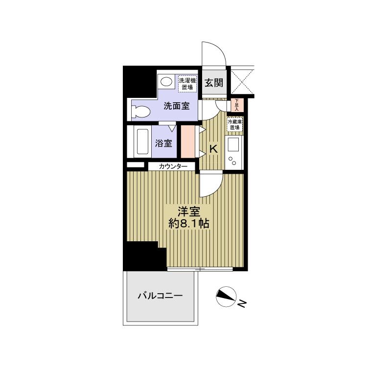 Floor plan. 1K, Price 22 million yen, Occupied area 25.71 sq m , Balcony area 4.14 sq m