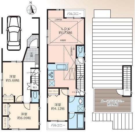 Floor plan. (E Building), Price 53,200,000 yen (planned), 3LDK, Land area 68.23 sq m , Building area 97.49 sq m