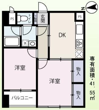 Floor plan. View ・ Yang per well of 2DK ☆