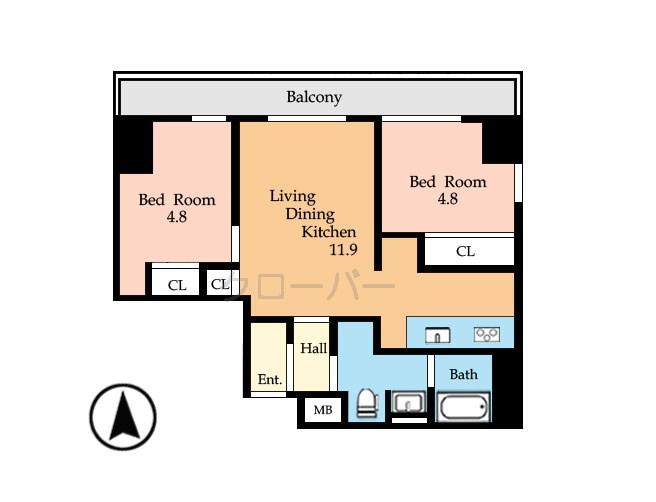 Floor plan. 2LDK, Price 25,500,000 yen, Occupied area 48.92 sq m , Balcony area 10.08 sq m